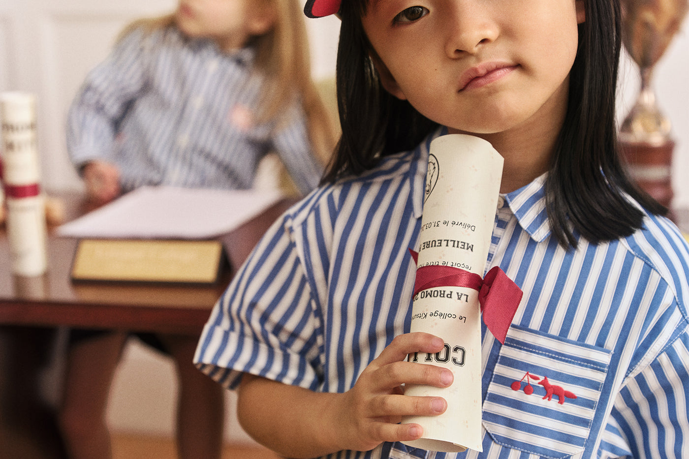 Girls' Look Bonpoint x Maison Kitsuné - Striped dress with embroidered details