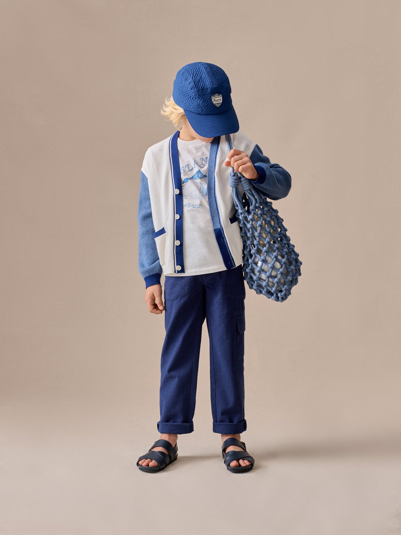 Boy's look Summer 2026 - Tricolour style cardigan