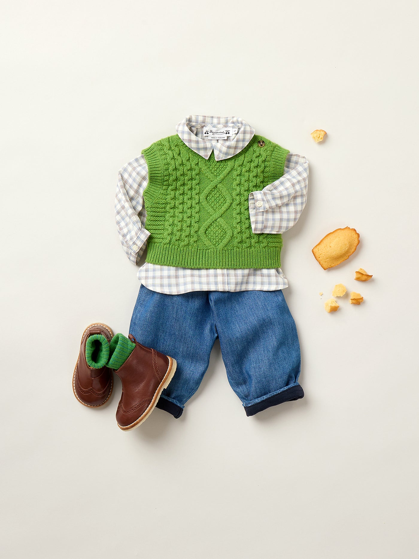 Winter 2025 Baby boy's look - Nathan cotton twill shirt and Joon wool sweater