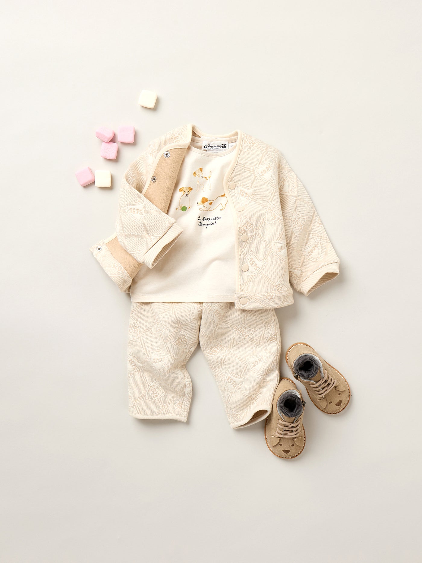 Winter 2025 Baby boy's look - Molleton sweatshirt and jogging set