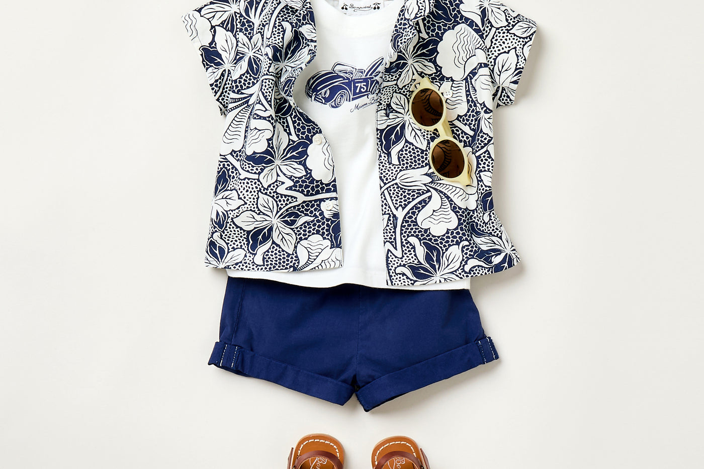 Summer 2025 Baby boy's look - Floral print shirt