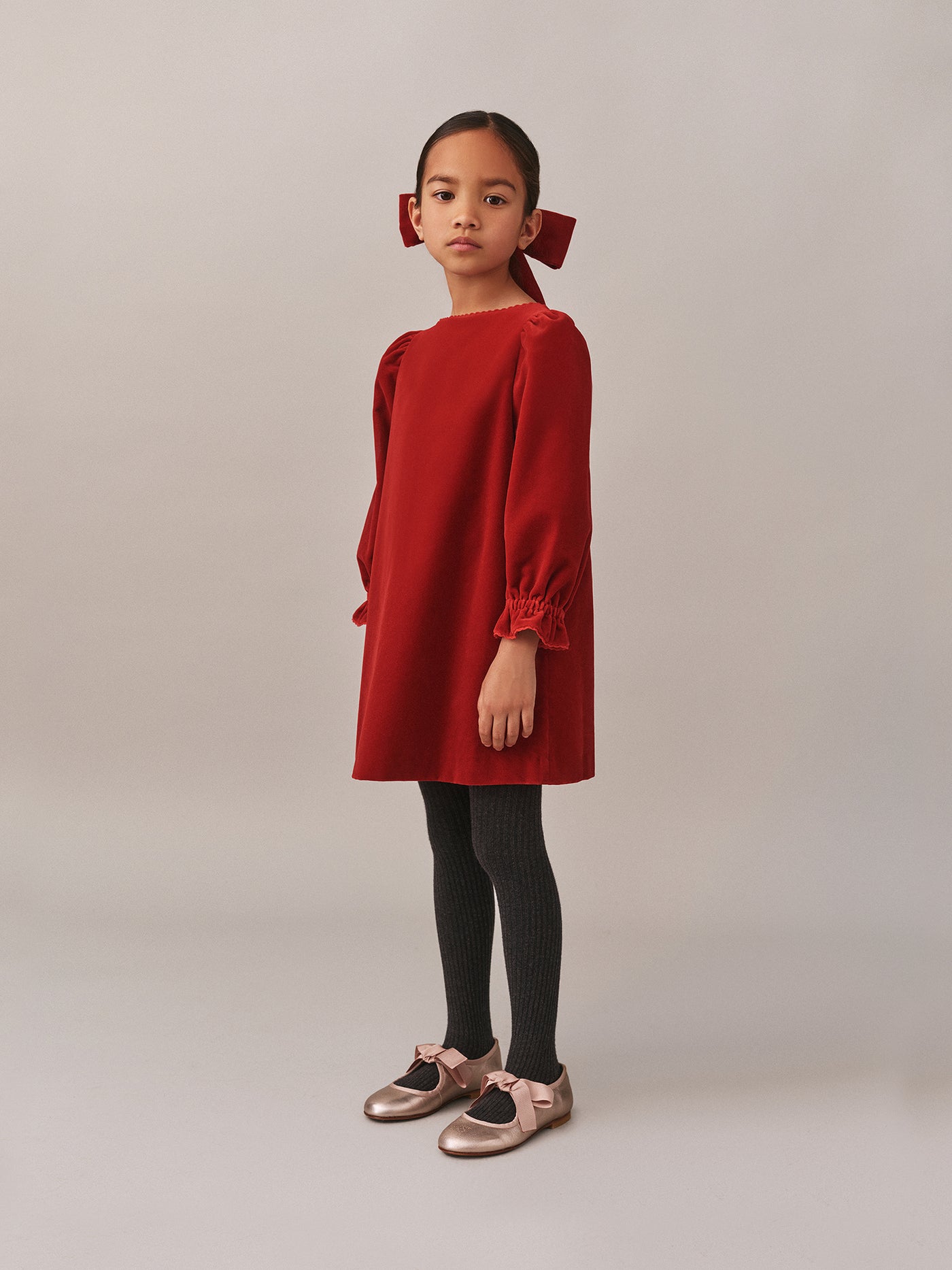 Girls' Winter Look 2025 - Red Velvet Dress