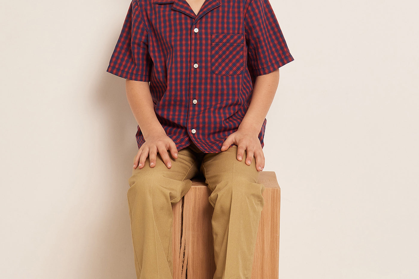 SUMMER 2023 BOY'S LOOK BLUE AND RED SHIRT