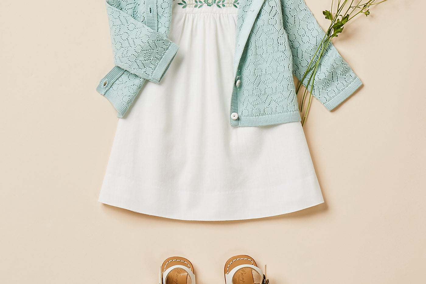 Baby girl's look summer 2024 openwork cotton cardigan