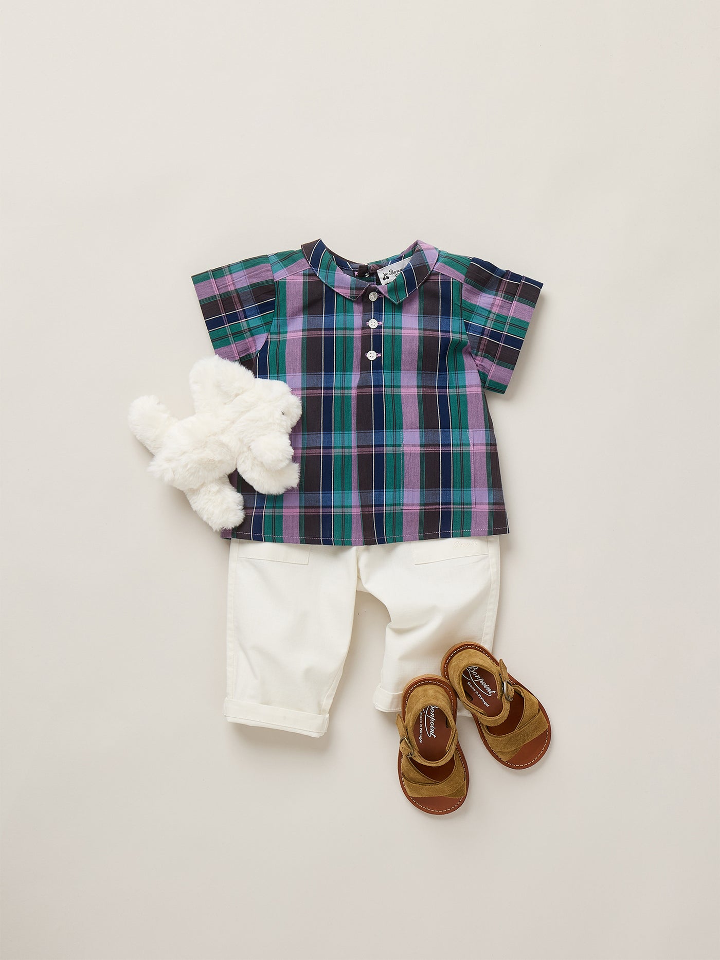 Baby boy look Summer 2026 - Multicolored checkered shirt
