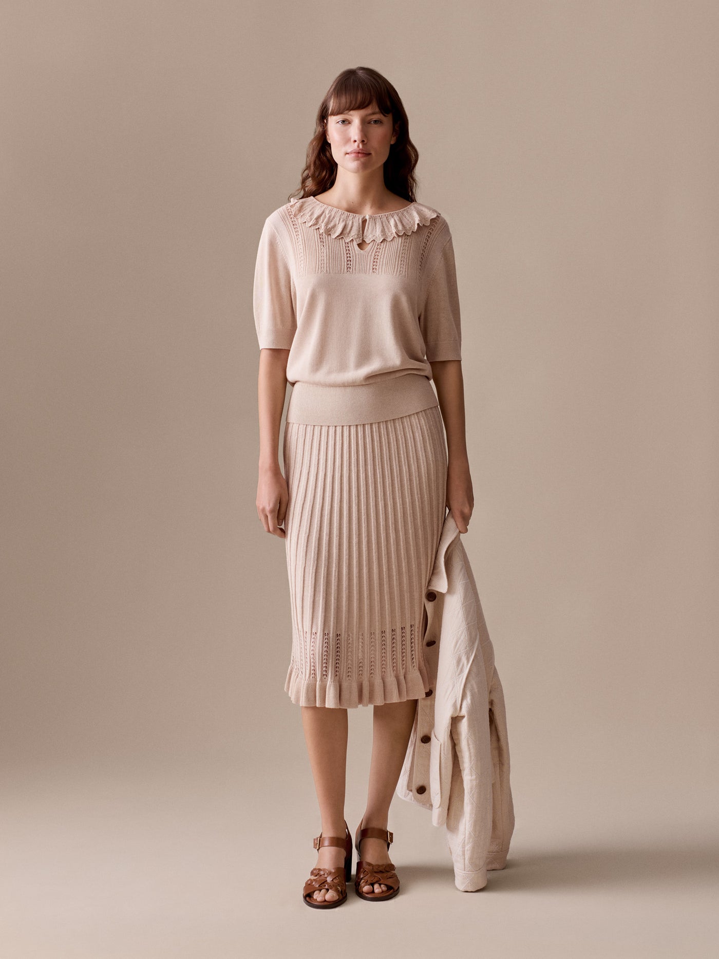 Women's Summer Look 2026 - Ruffled jumper with a pointelle knit