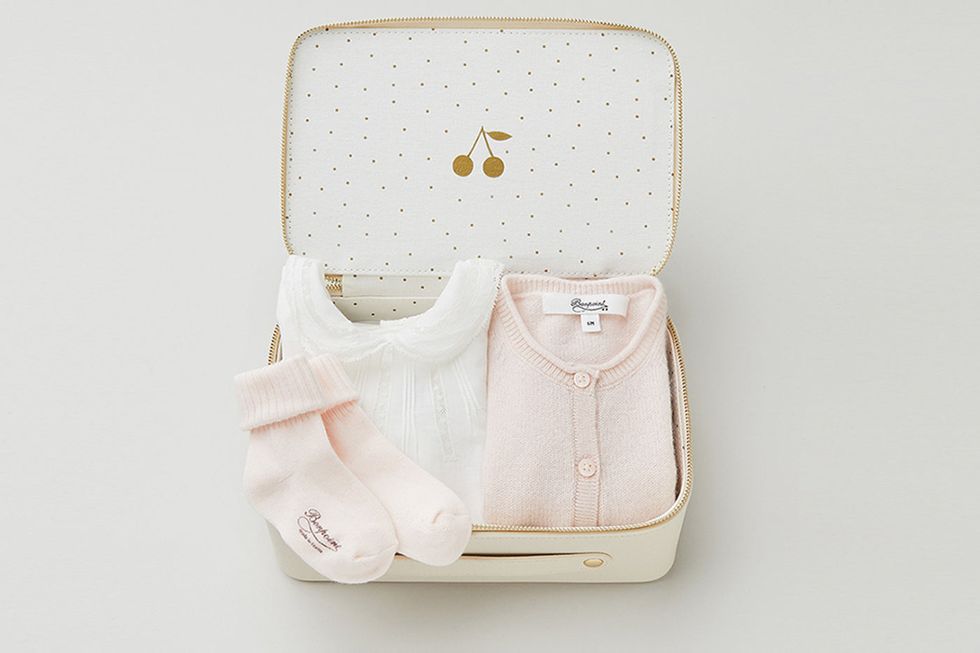 Newborn suitcase pink cashmere cardigan