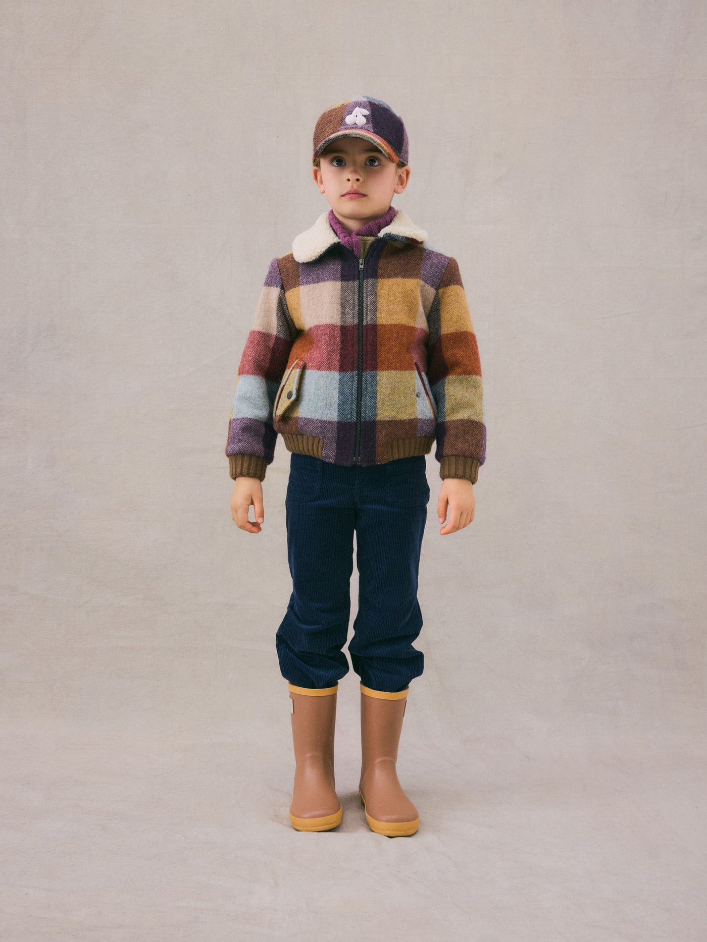 Winter 2024 girl's look flannel print jacket