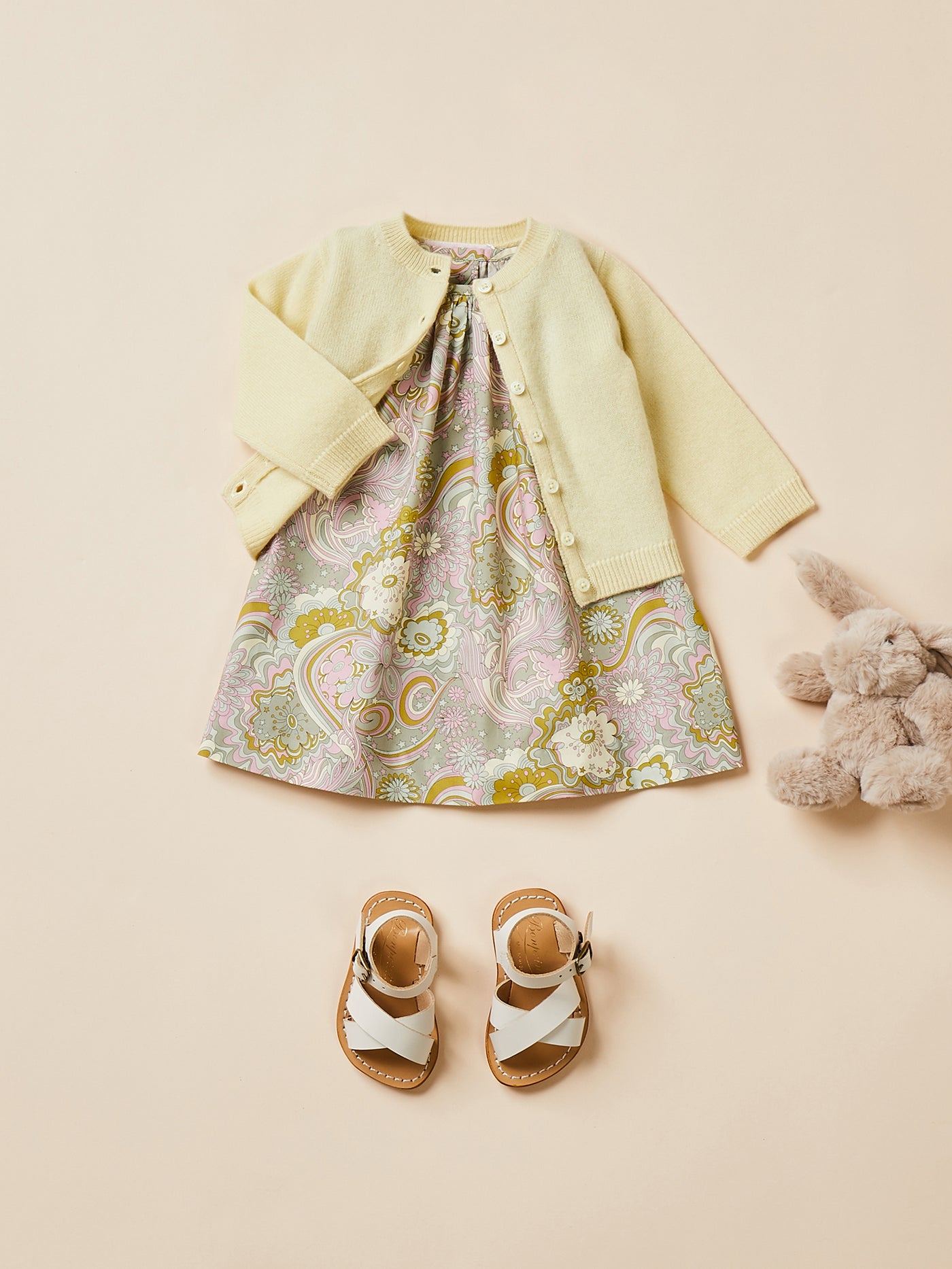 Baby girl's look summer 2024 patterned dress