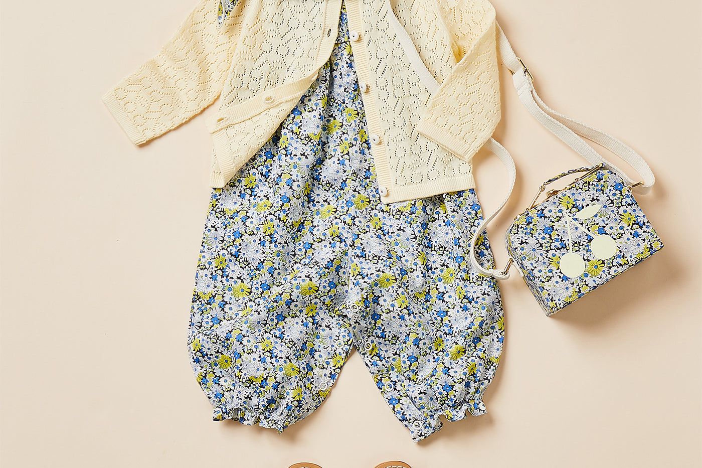 Baby girl's look summer 2024 Liberty fabric overalls