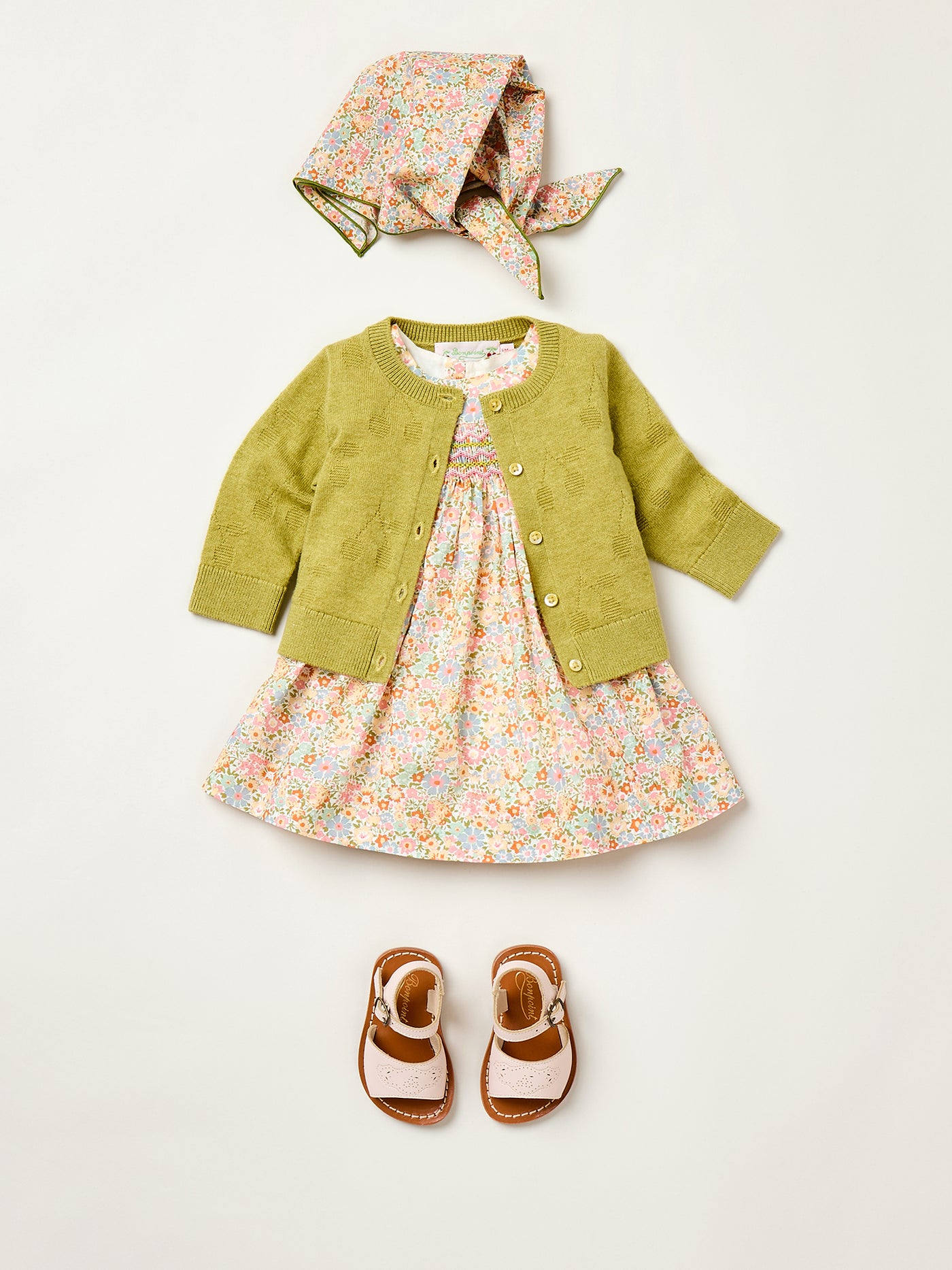 Summer 2025 Baby girl's look - Mustard cardigan