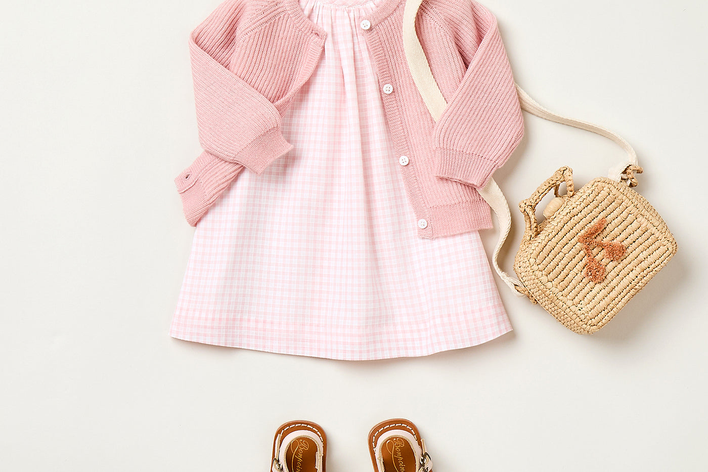 Summer 2025 Baby girl's look - Pink cardigan