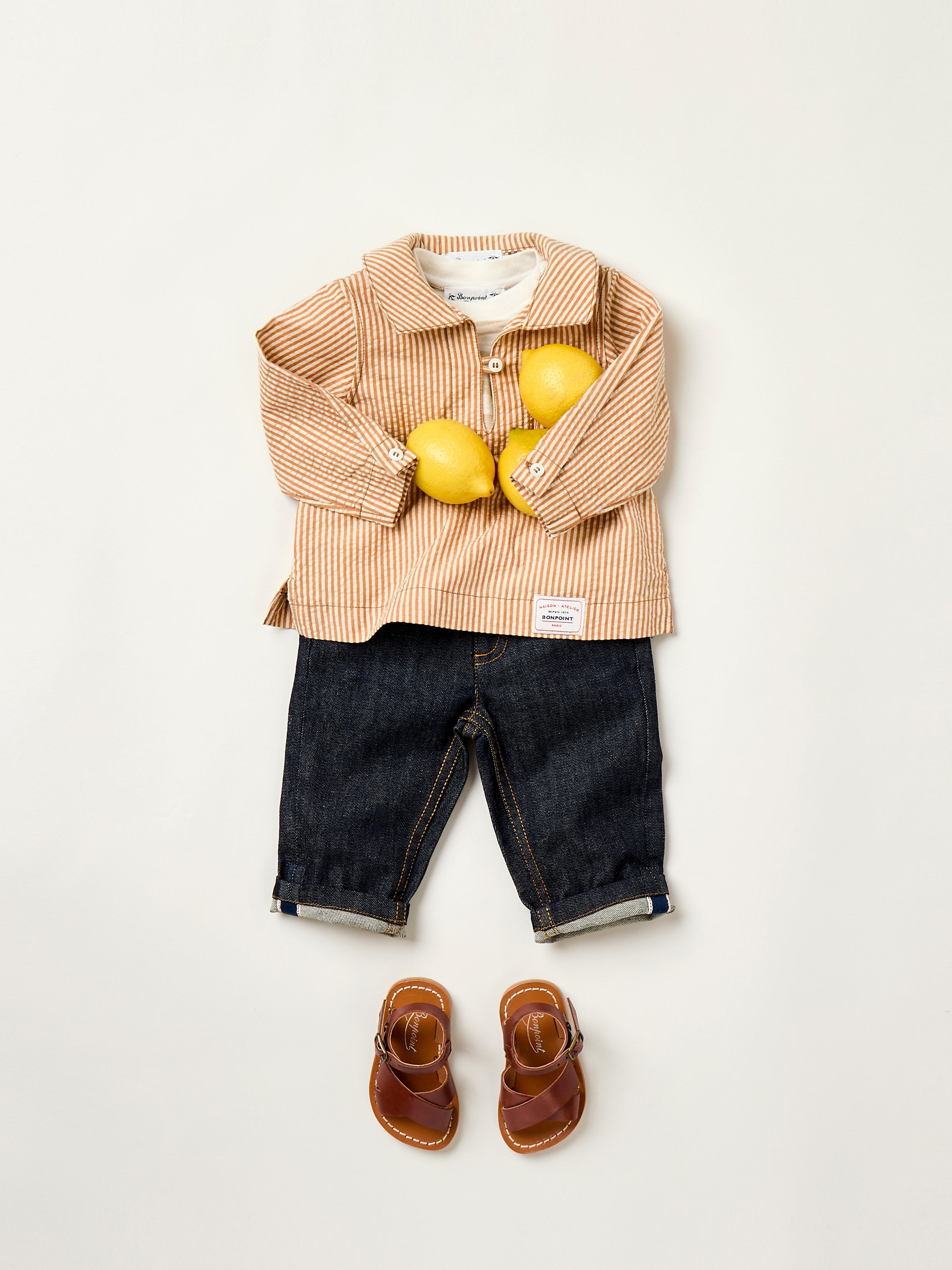 Summer 2025 Baby boy's look - Striped sailor's smock