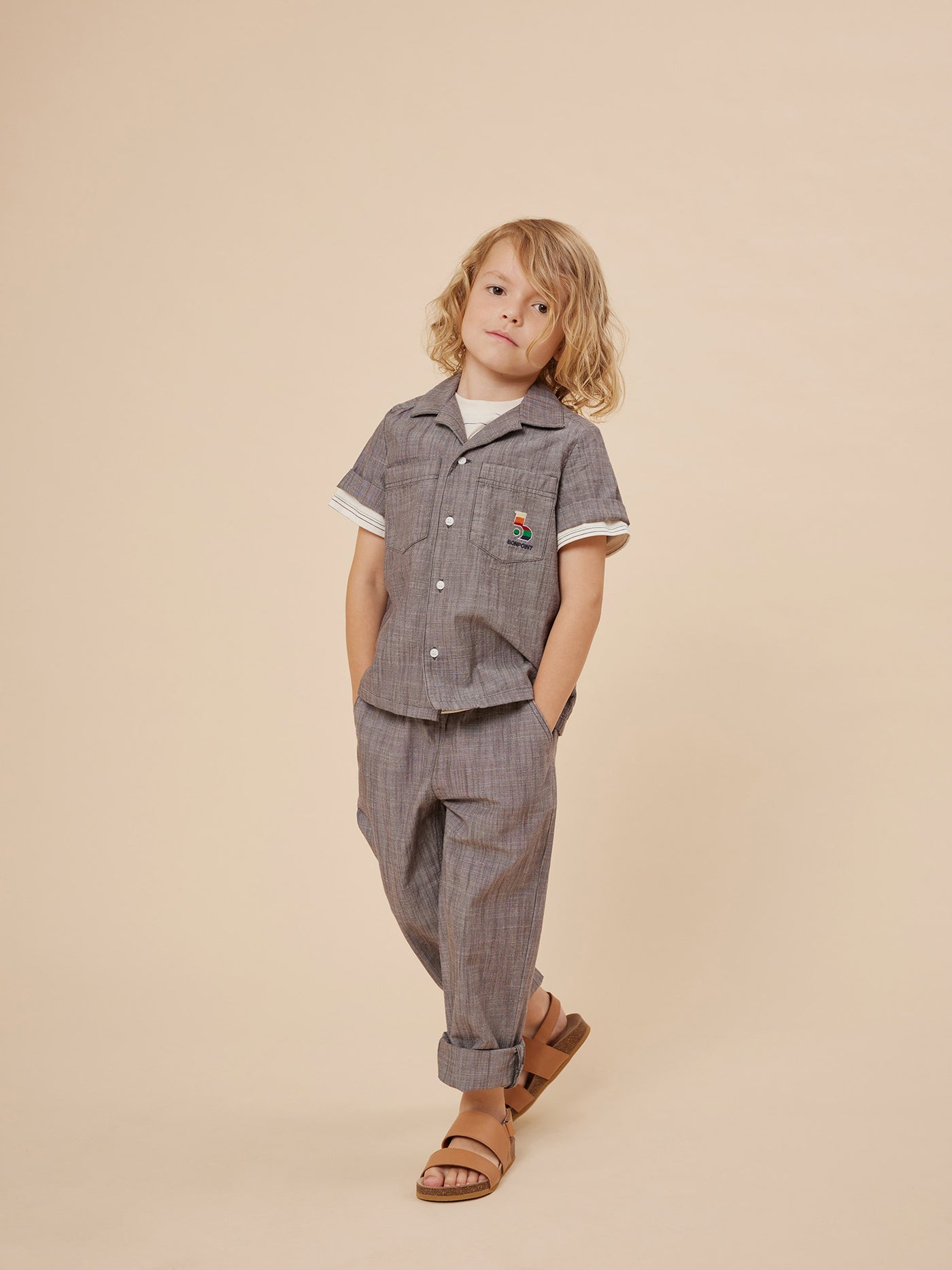 Summer 2024 boy's look slate gray shirt