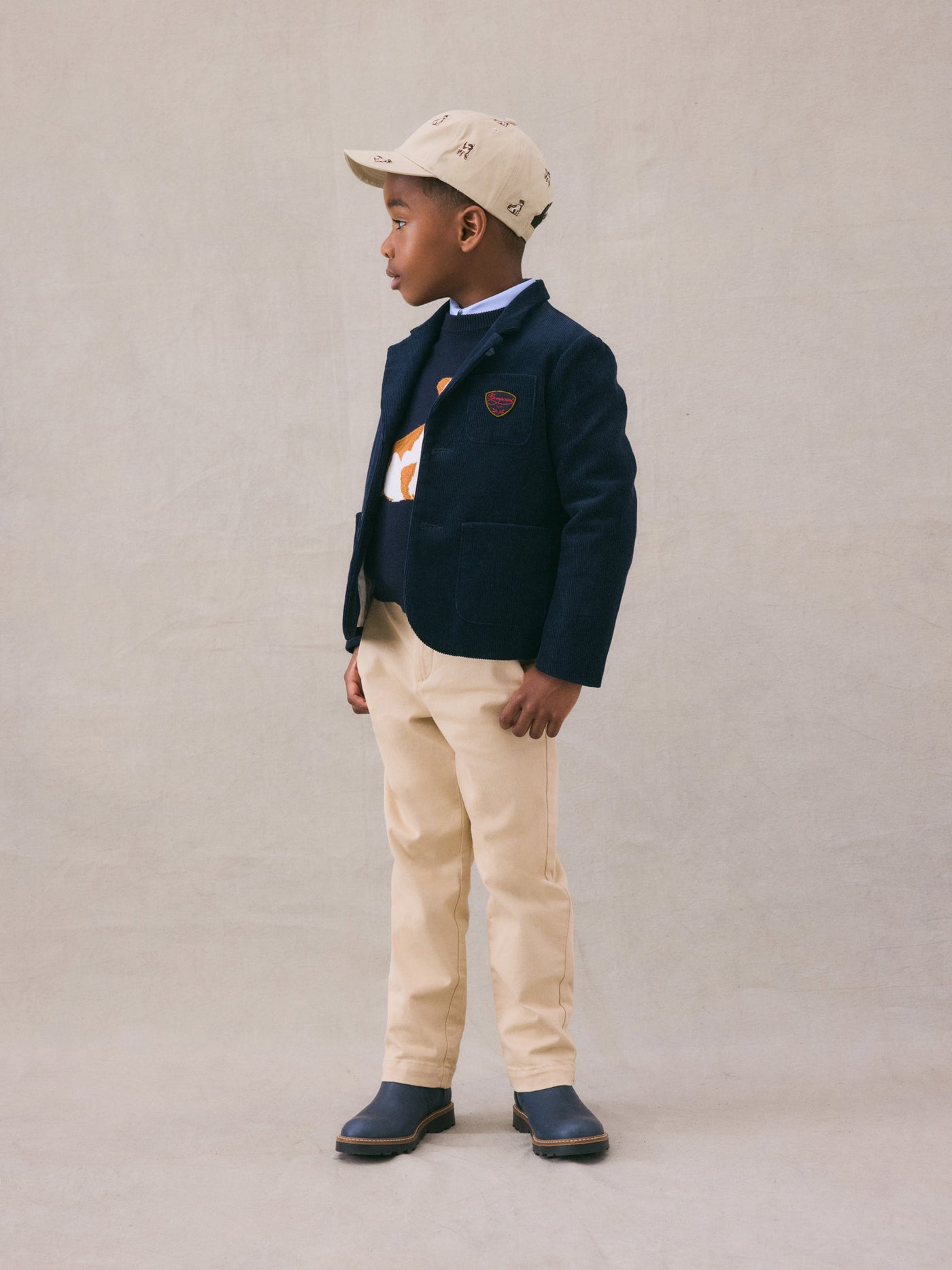 Winter 2024 boy's look navy blue blazer jacket