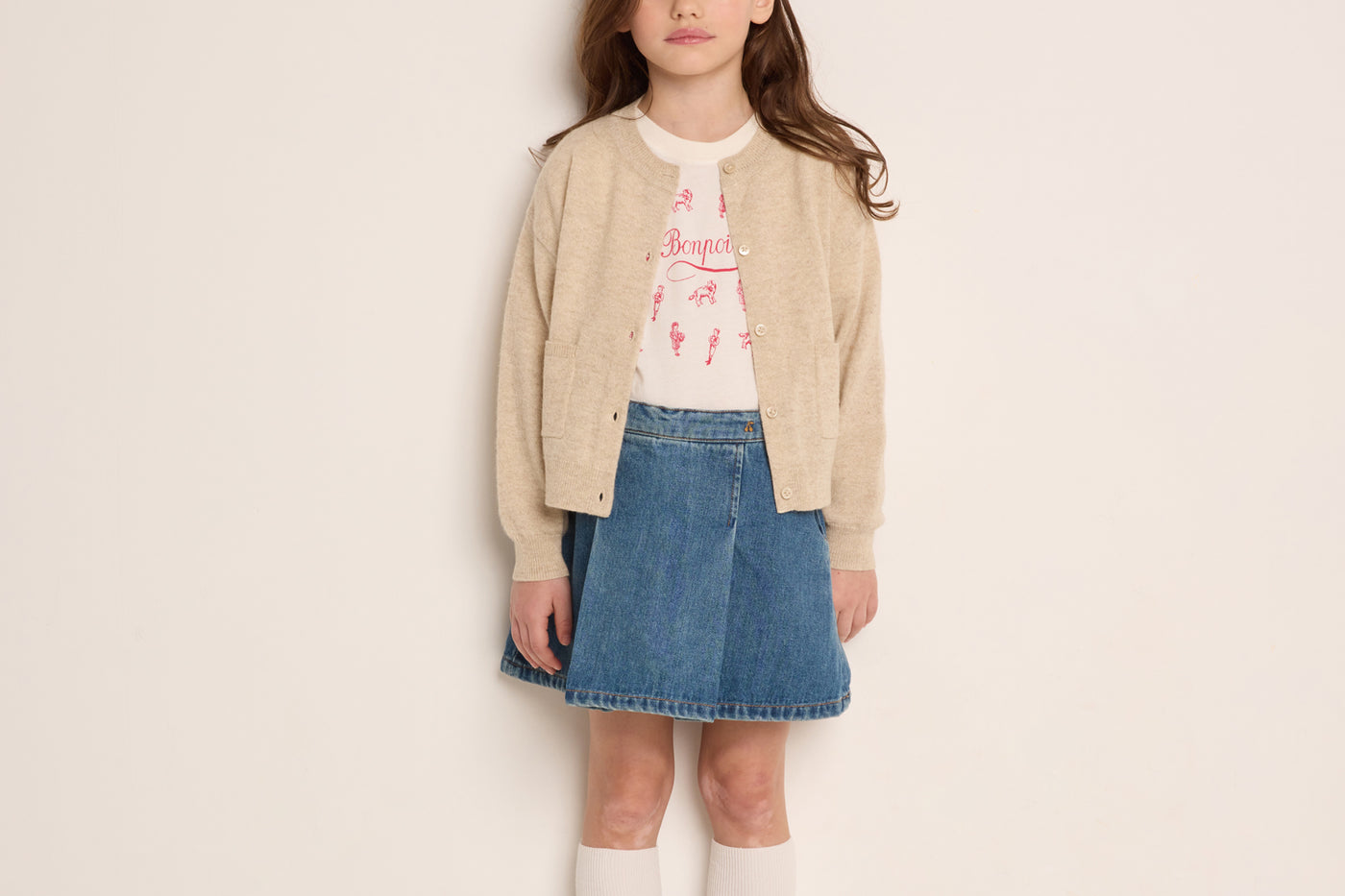Winter 2023 girl's look denim skirt