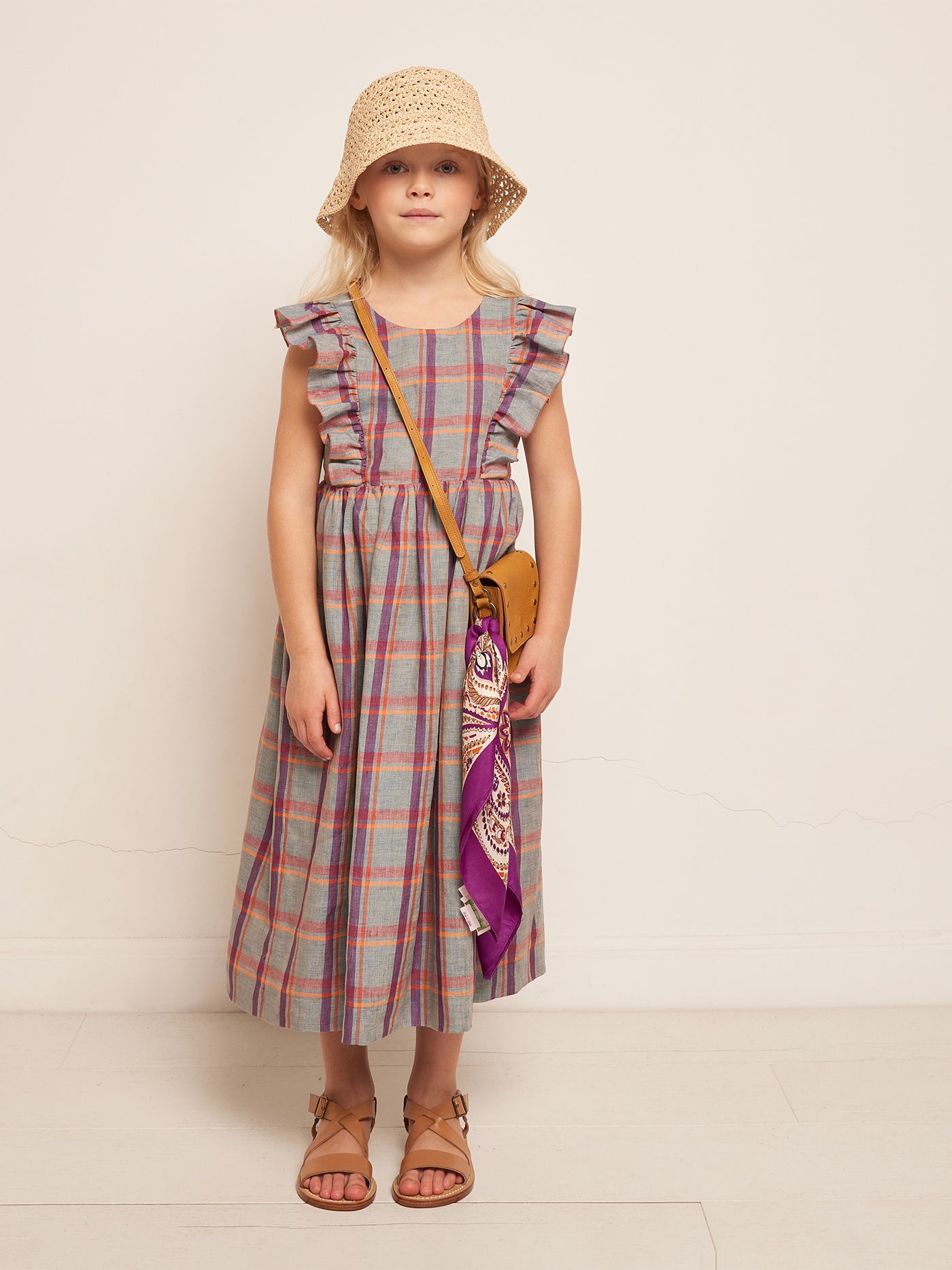 SUMMER 2023 GIRL'S LOOK LONG CHECKERED DRESS