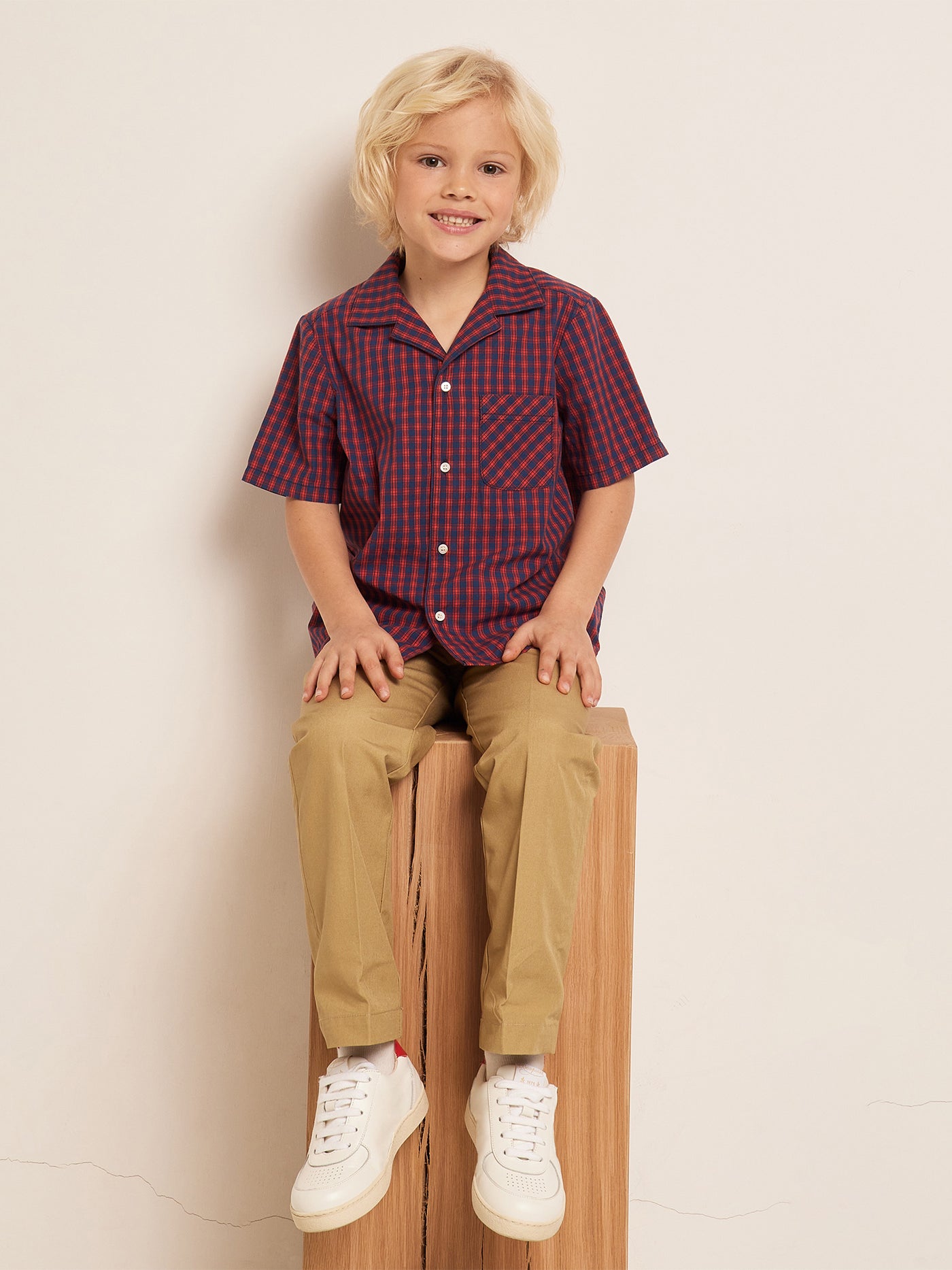 SUMMER 2023 BOY'S LOOK BLUE AND RED SHIRT