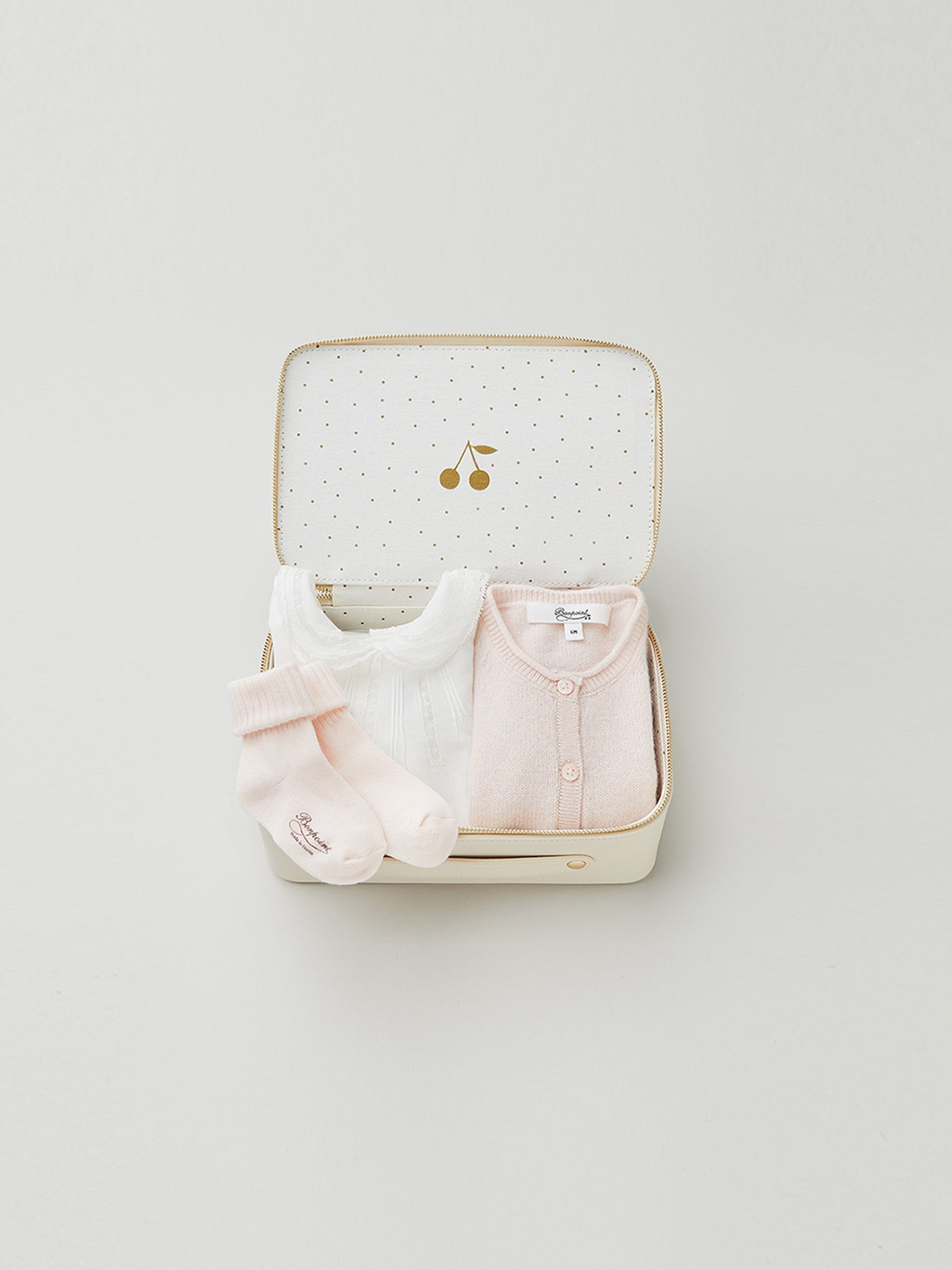 Newborn suitcase pink cashmere cardigan