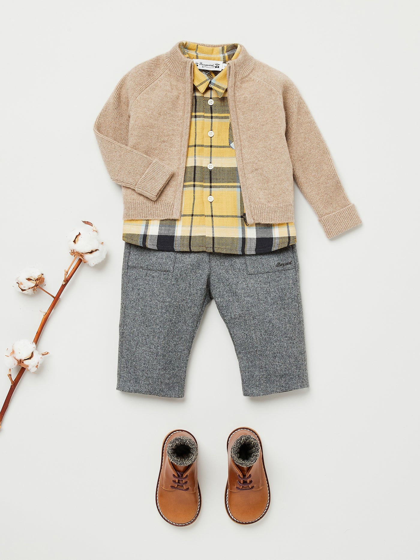 Baby boy winter 2023 checkered shirt look