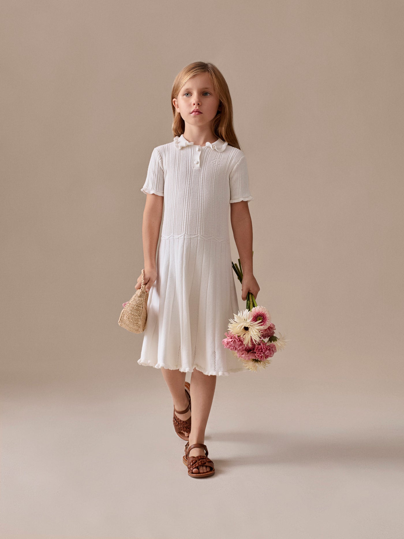 Lobelie ruffled dress in organic cotton and cashmere