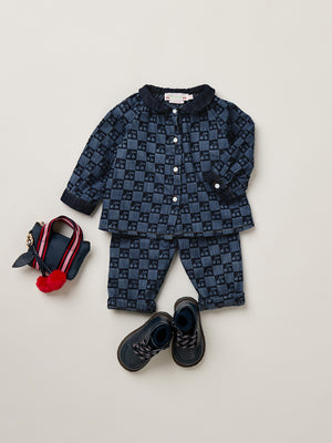 Momino baby blouse with Peter Pan collar and cherry checker print in organic cotton