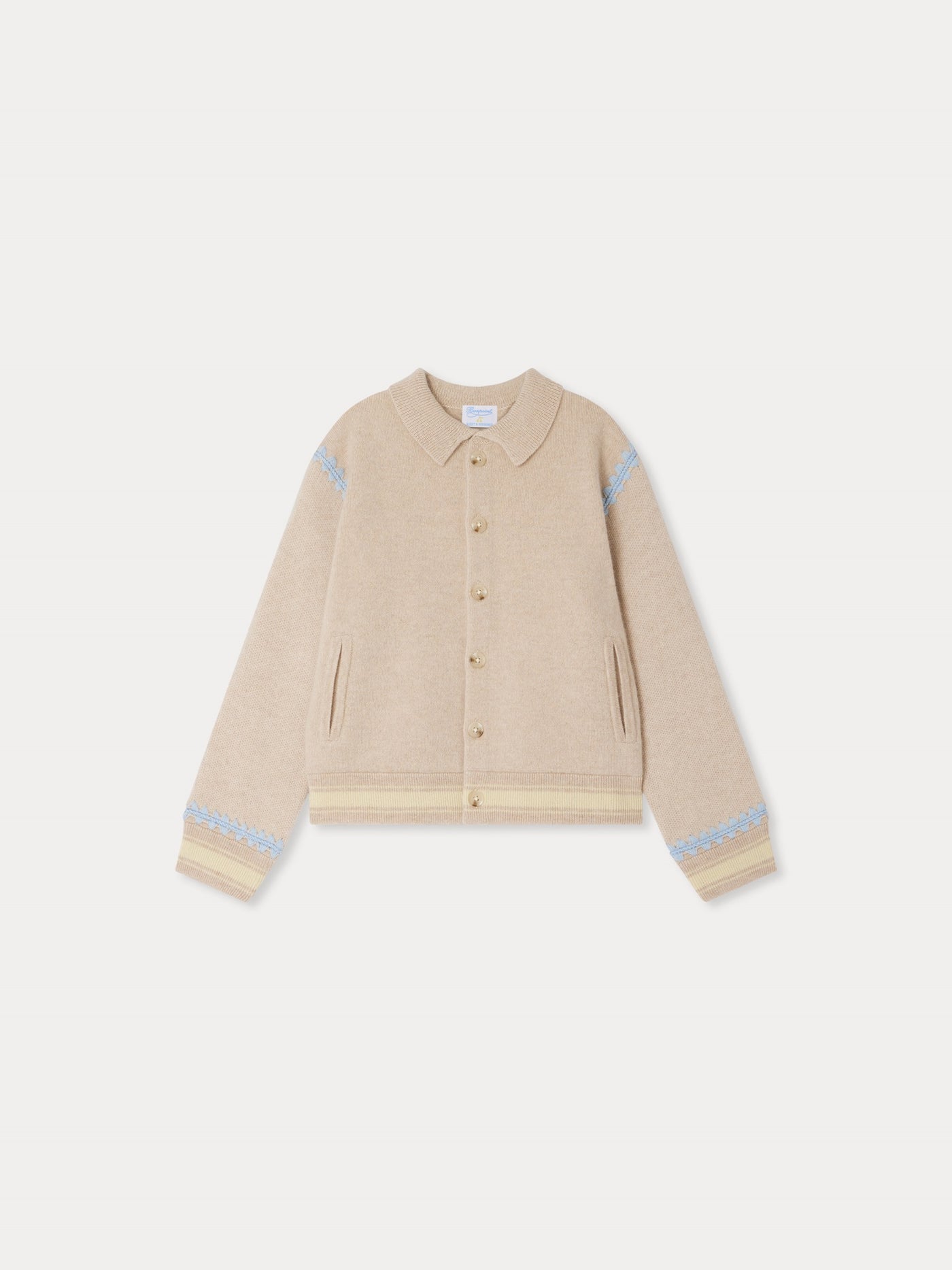 Bonpoint x Guest in Residence Liberté mixed cardigan with contrasting embroidery in sand cashmere