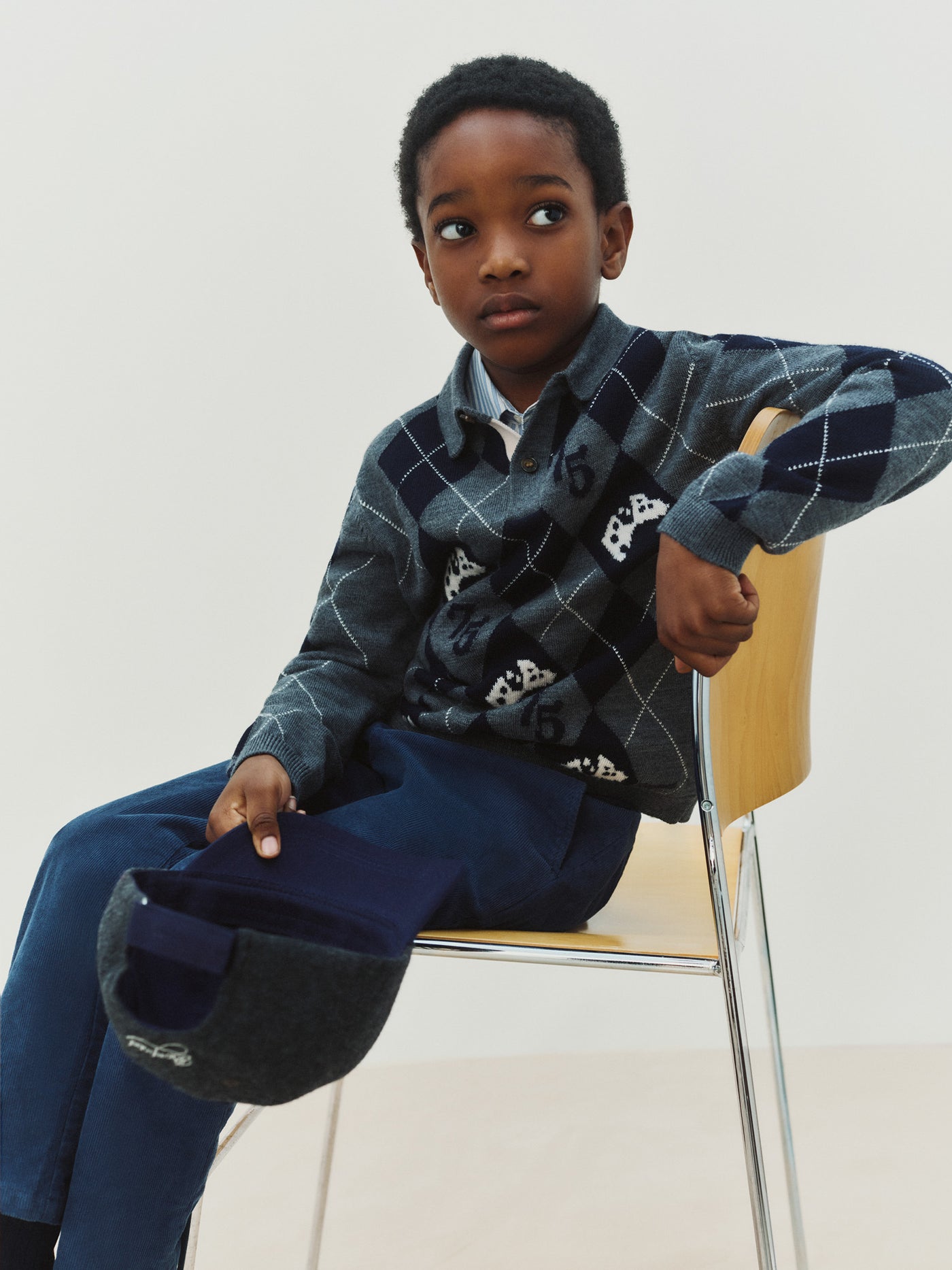 Morgan jumper with chequered V-neck