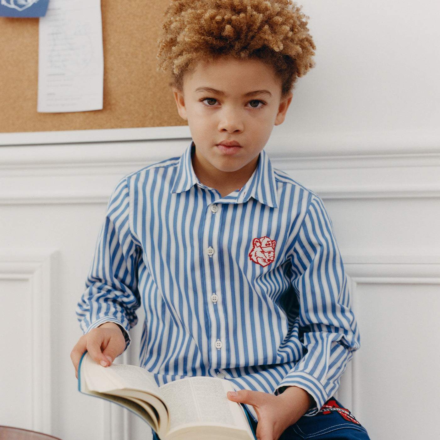 Bonpoint x Maison Kitsuné Tangui embroidered shirt in organic cotton