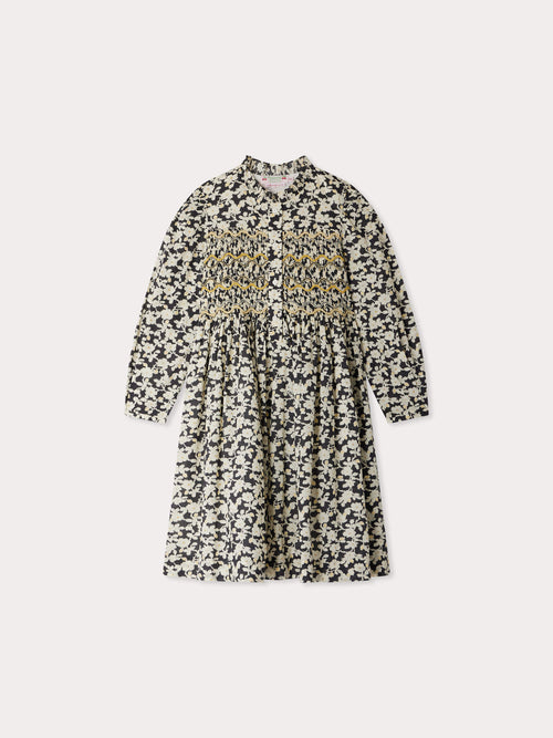 Juliane smocked and embroidered dress in Liberty fabric in organic cotton