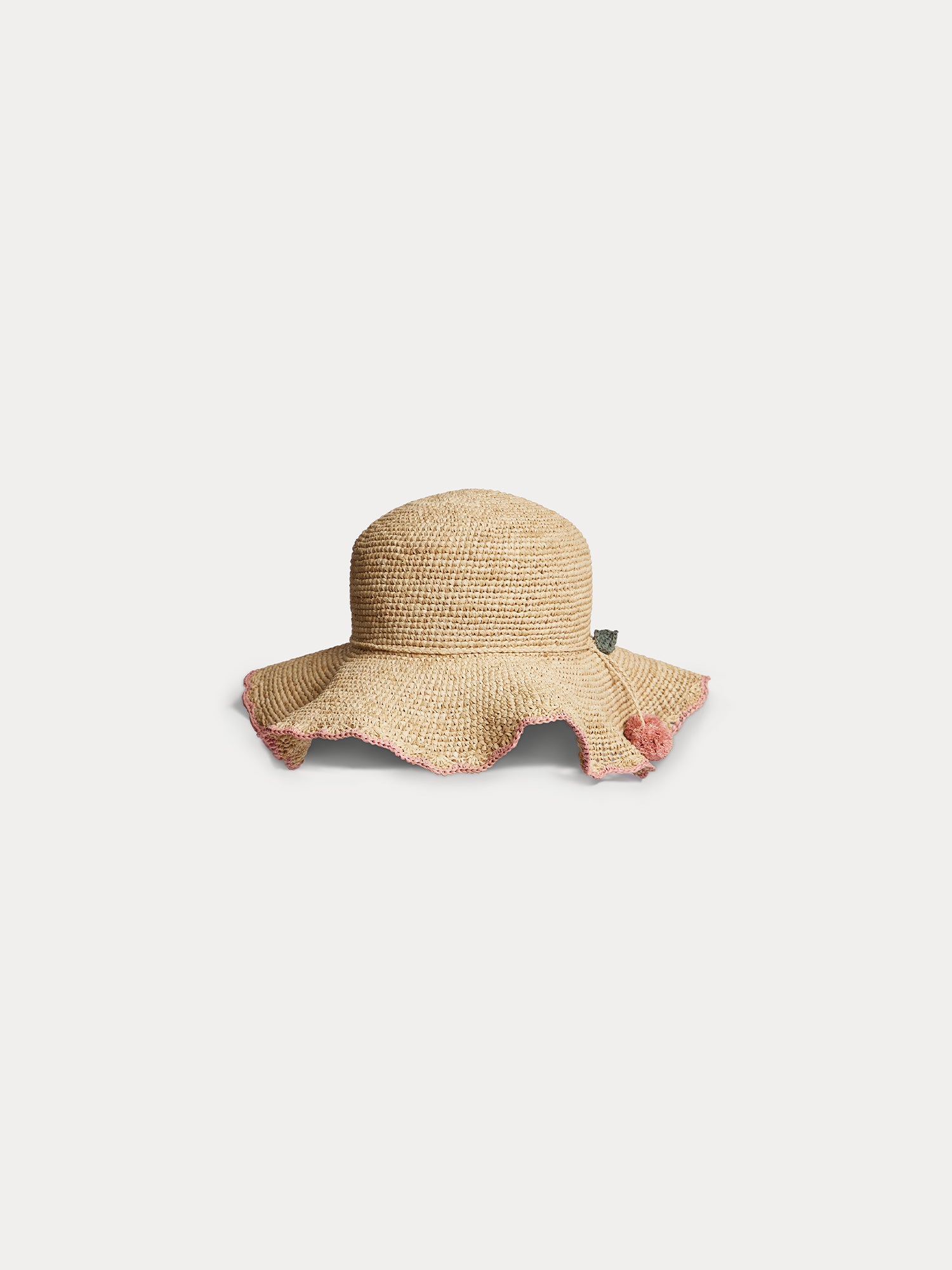 [14山]ジョイントキャップ アンボイナバール/ピンクアイボリー 1B2S Lila hand-braided sun hat • Bonpoint