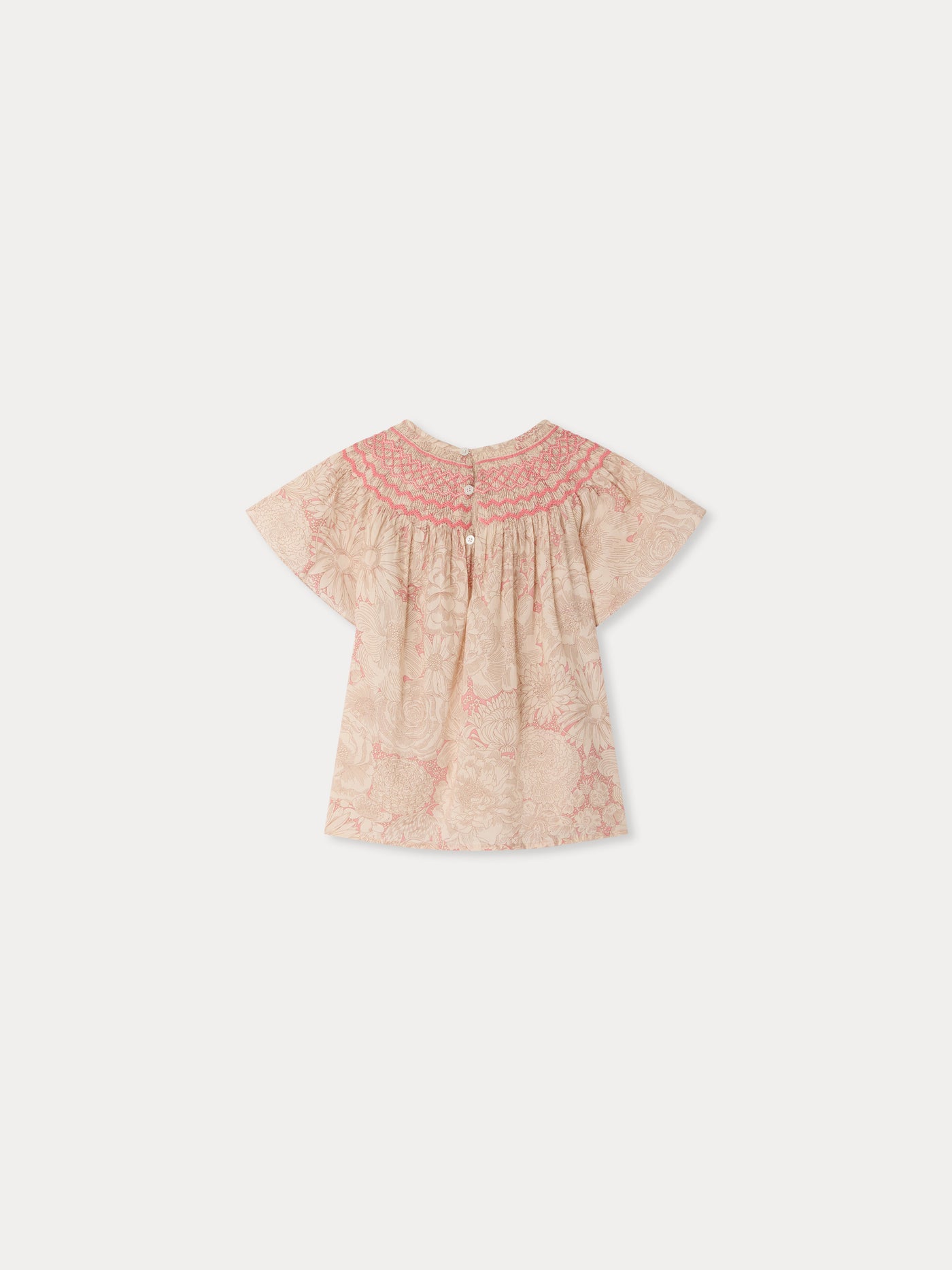 Adelice blouse smocked and hand-embroidered in Liberty organic cotton fabric