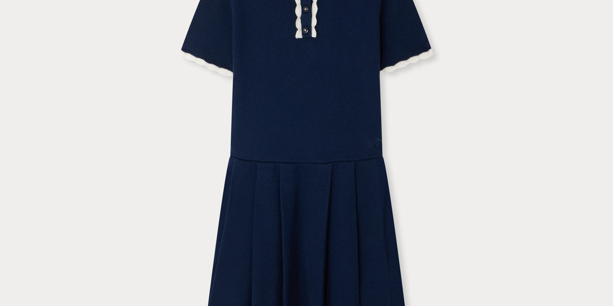 Bonpoint - Lubua pleated dress in organic cotton - Blue