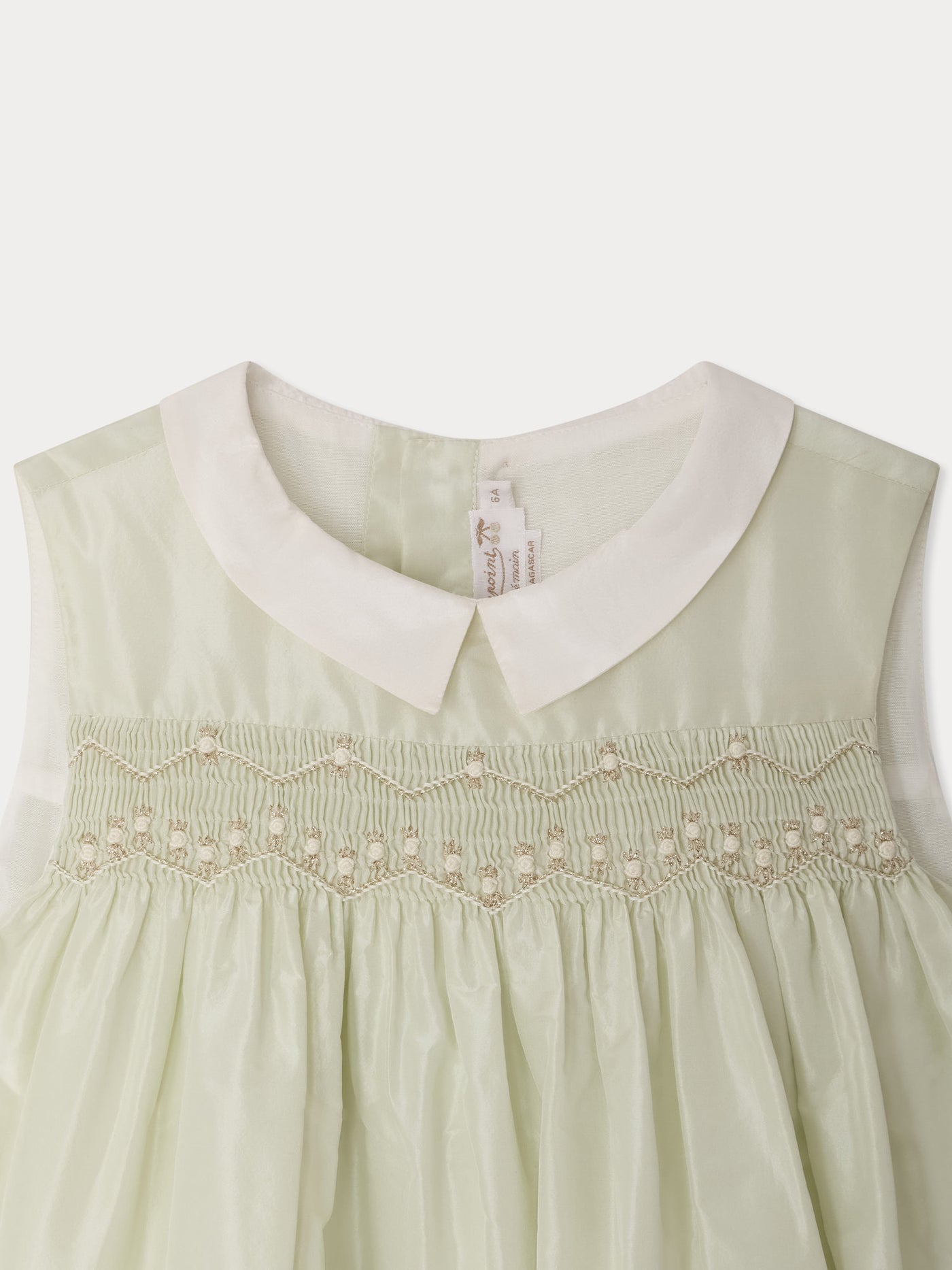 Ciliegia smocked and hand-embroidered silk dress