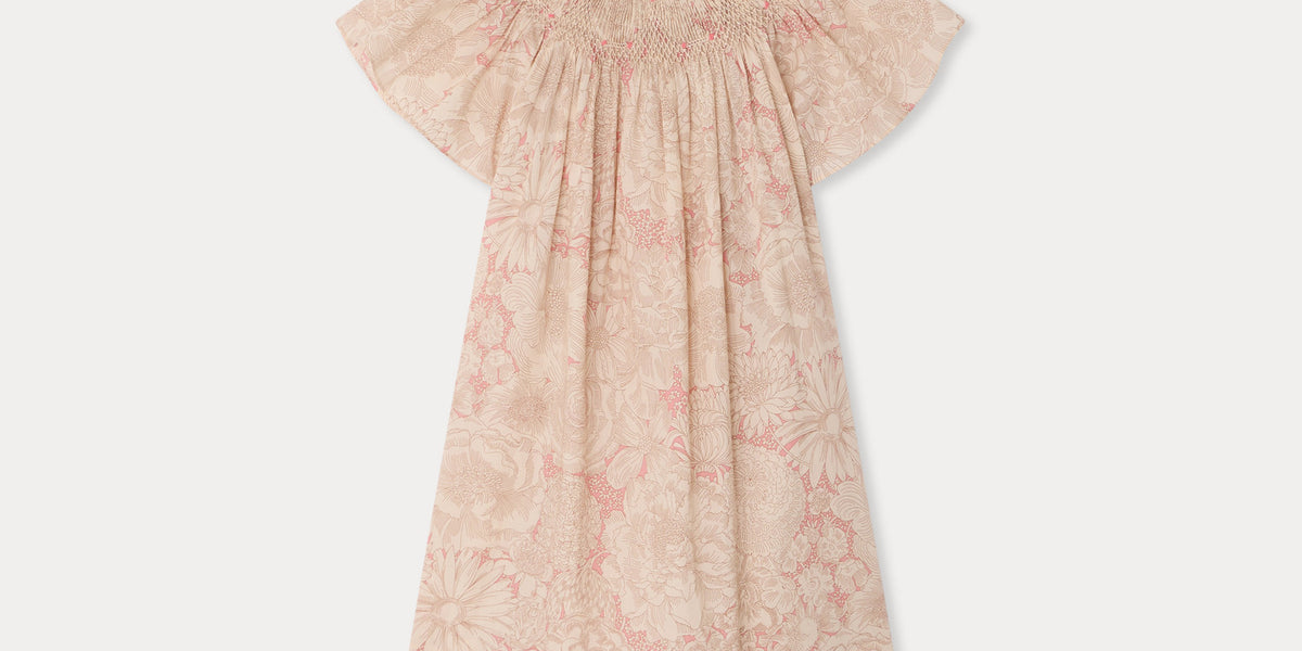 Arlene dress smocked and hand-embroidered in Liberty organic cotton fa •  Bonpoint