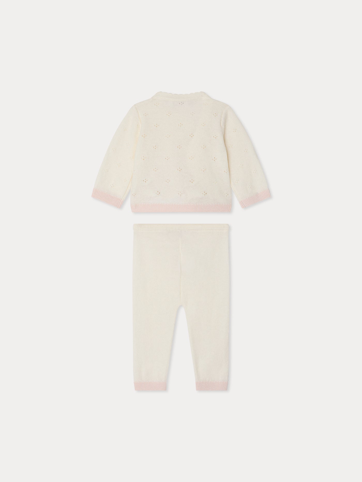 Laurina set in pointelle stitch and crocheted finishes