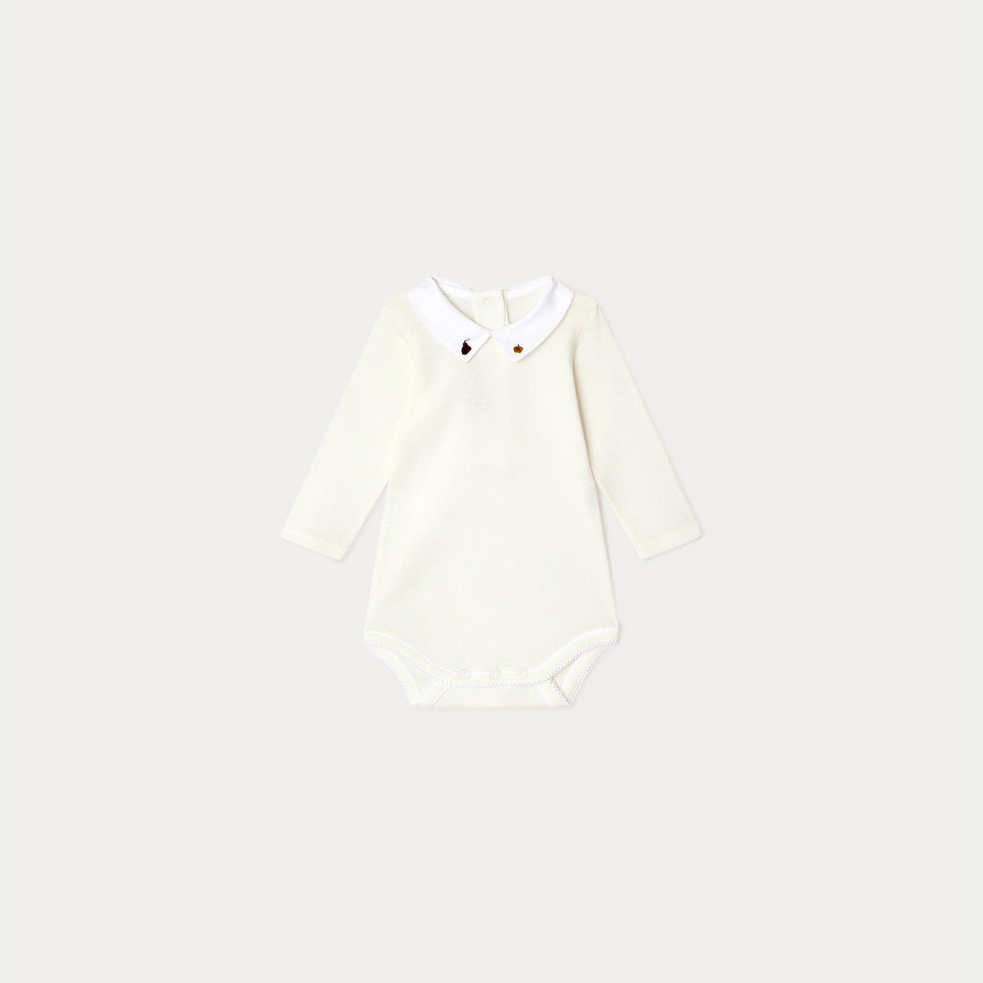 Bonpoint cream newborn onesie with embroidered collar