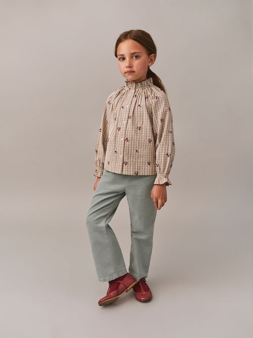 Jordana ruffled blouse in organic cotton with cherry embroidery