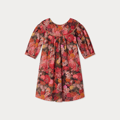 Josiane dress with gold piping in Liberty fabric in organic cotton