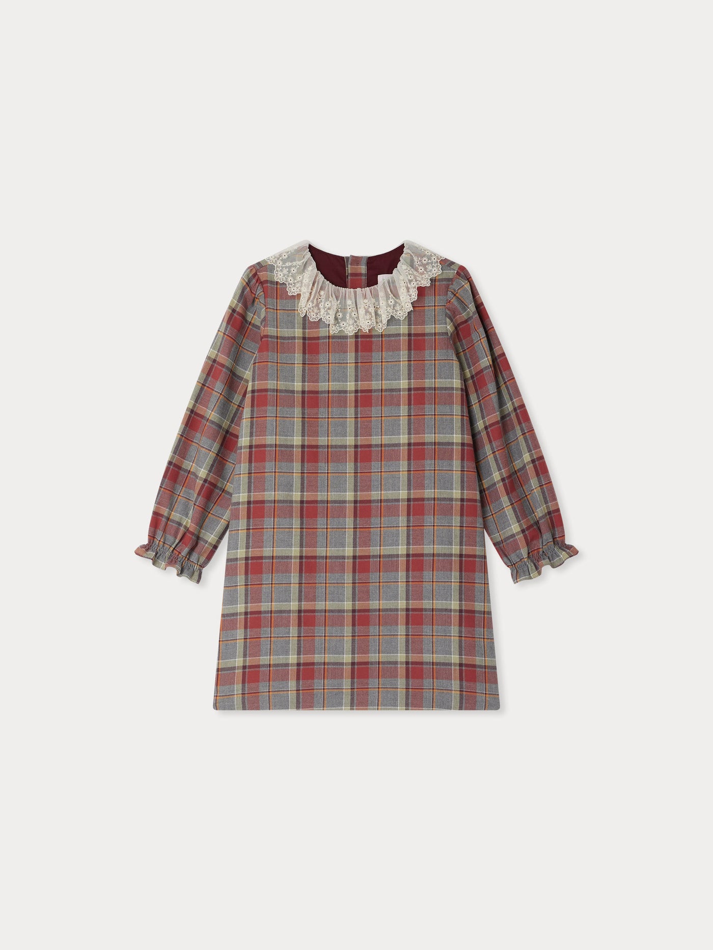 Puzzle dress with embroidered lace collar in cotton