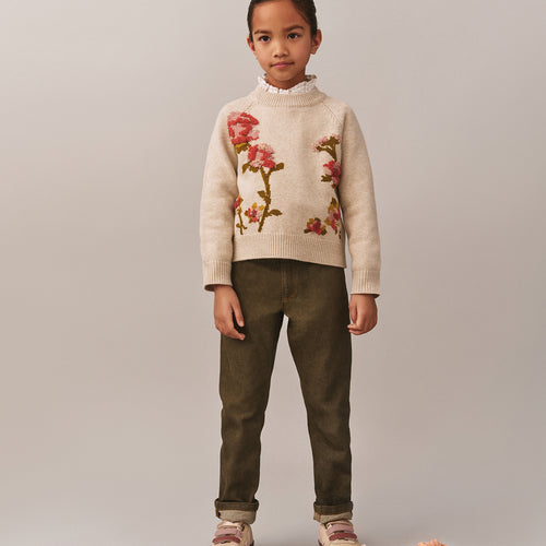 Gillia sweater in jacquard and hand-embroidered flowers