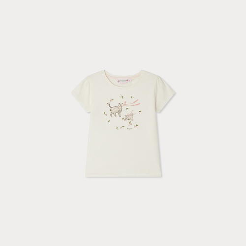 Capricia T-shirt with cat print and embroidered sequins in organic cotton