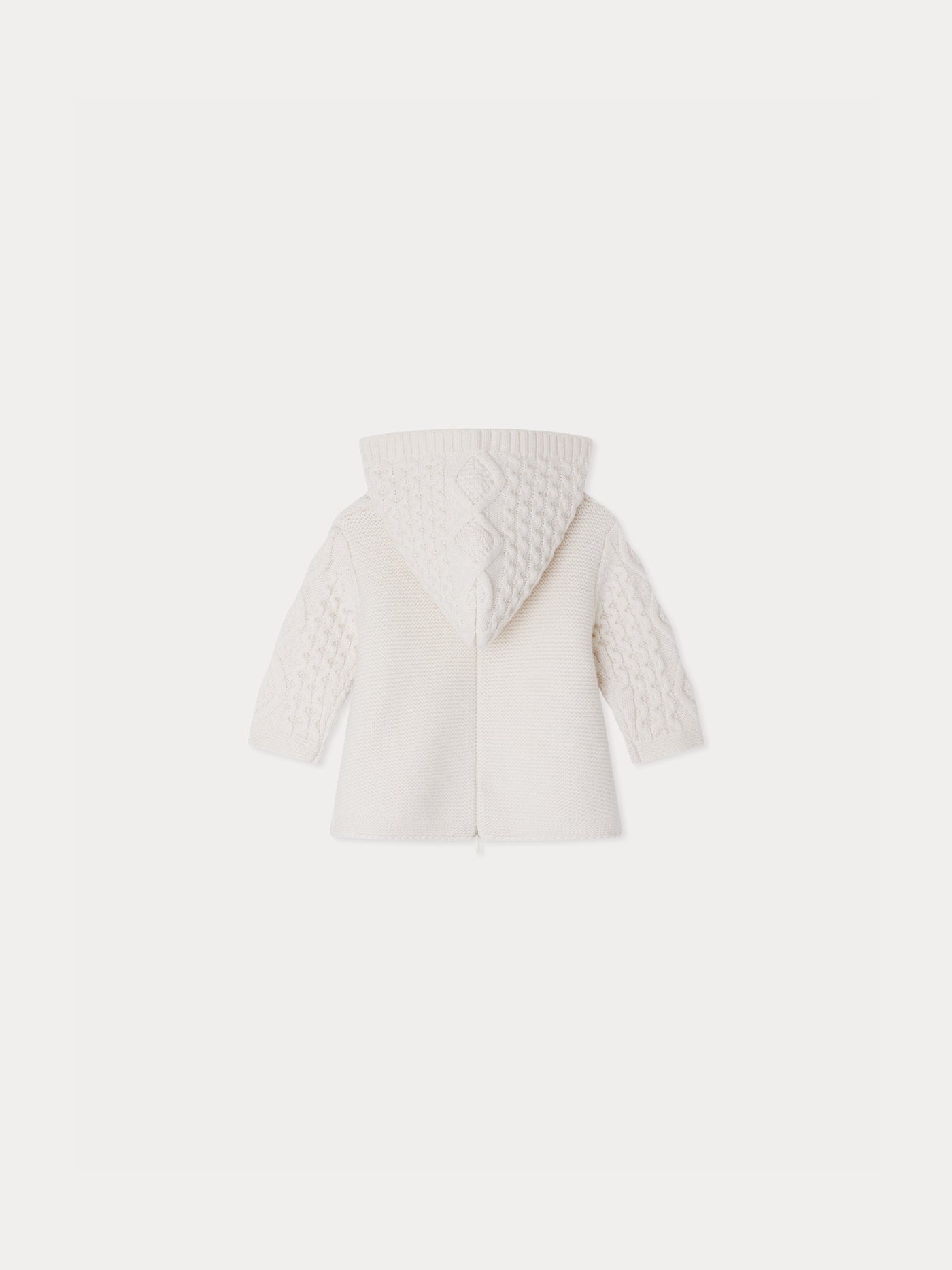 Burnou Tainy hooded jacket with a fancy white wool knit