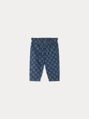 Luciole baby trousers with a cherry chequerboard pattern in organic cotton