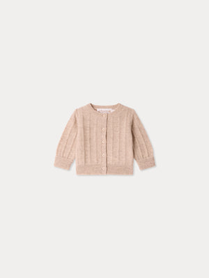 Leander baby round-neck cardigan with fancy ribbing in cashmere
