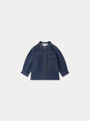 Jace baby shirt with mandarin collar and embroidered pocket in organic cotton