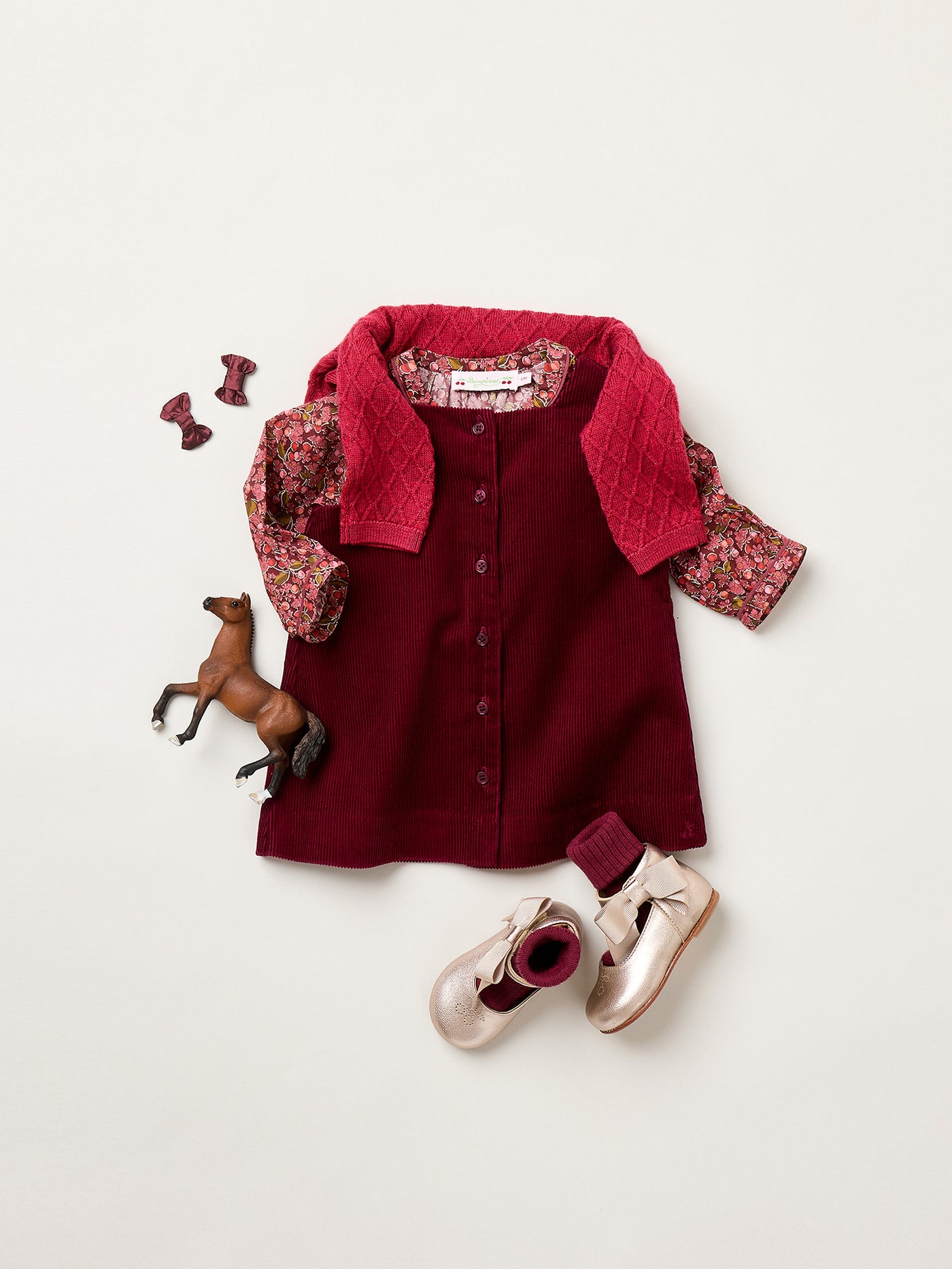 Winter 2025 Baby girl's look - Jacquine ribbed velvet dress