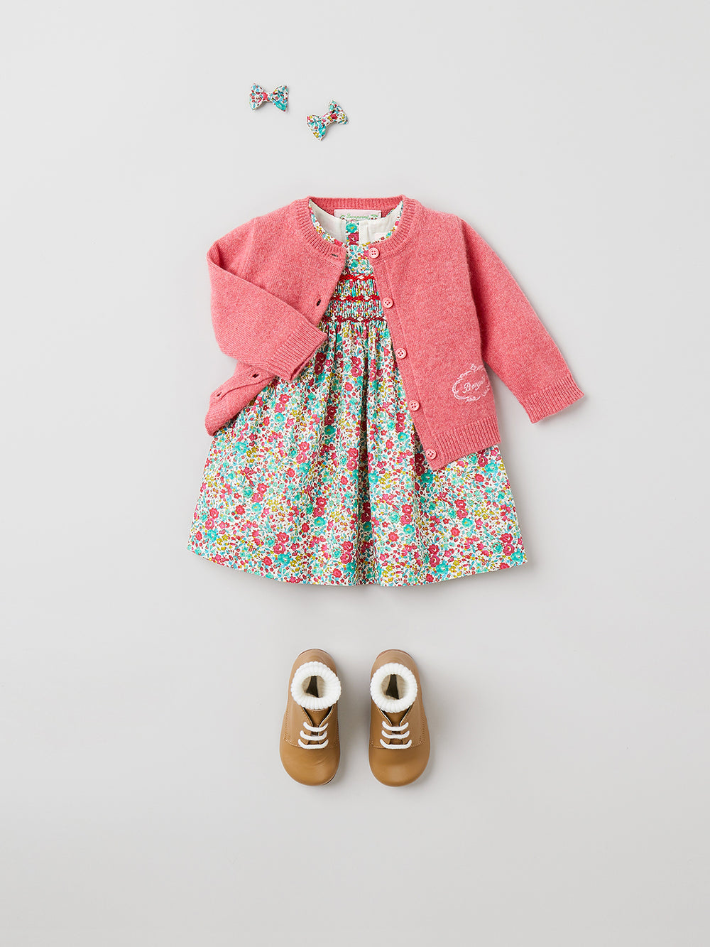 SUMMER 2023 BABY GIRL'S LOOK PINK CARDIGAN