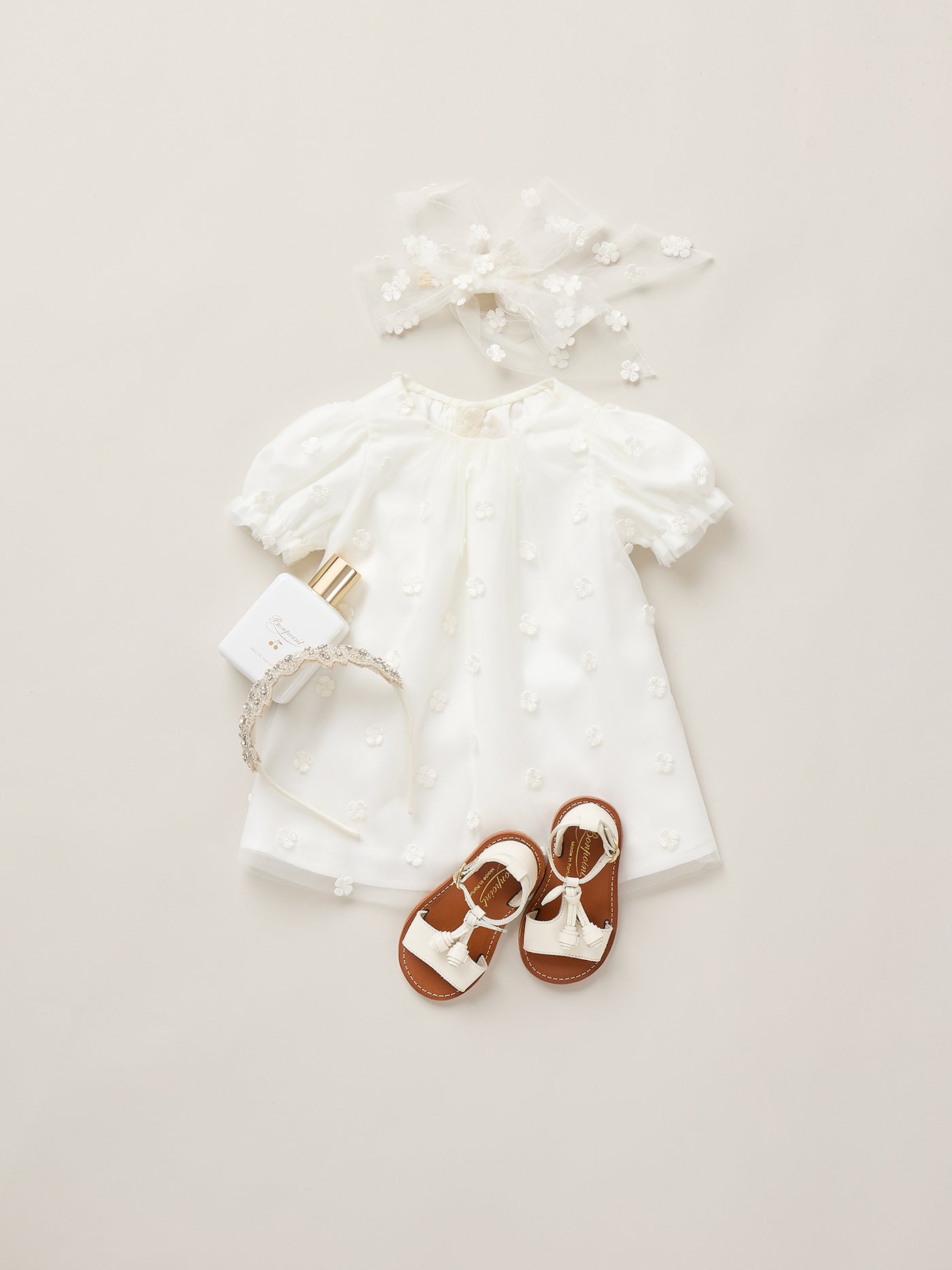 Baby Girl Summer 2026 Ceremony Look - Tulle dress adorned with embroidered flowers