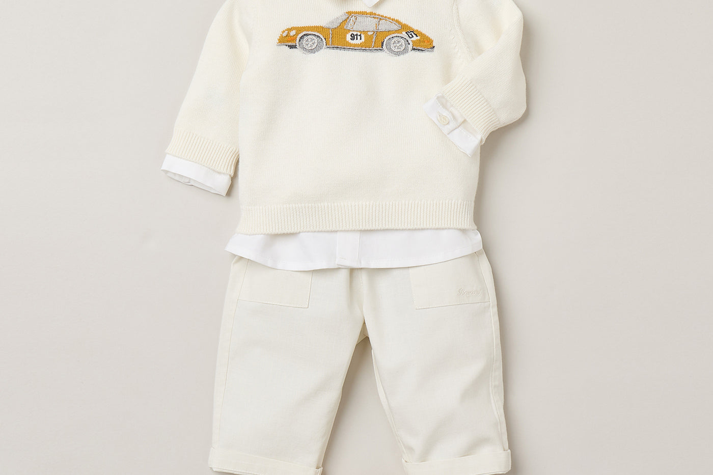 Baby Boy's look Bonpoint x Porsche - Embroidered car sweater in organic cotton